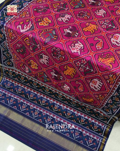 Exclusive 12 Figure Pink and Blue Semi Double Ikat Rajkot Patola Saree