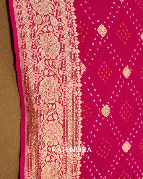 Traditional Pure Georgette Pink Border Palav Banarasi Bandhani Saree
