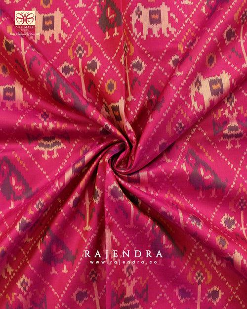 Handwoven Hathi Popat Bhat Pink Single Ikkat Rajkot Patola Saree