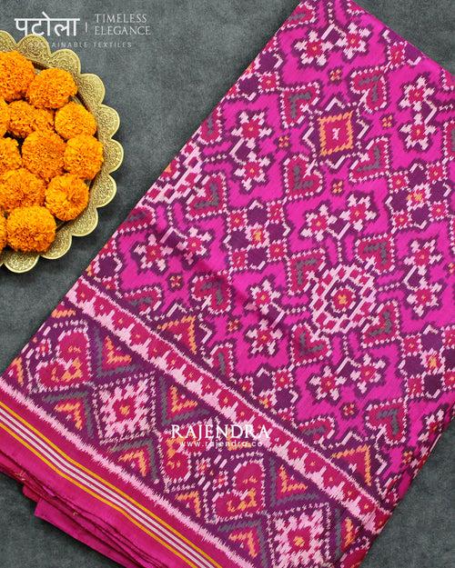 Traditional Navratna Manekchowk Mix Pink Semi Double Ikat Rajkot Patola Saree