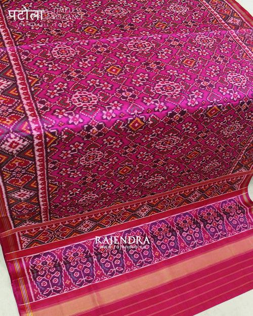 Traditional Navratna Manekchowk Mix Pink Semi Double Ikat Rajkot Patola Saree