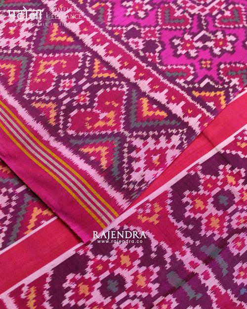 Traditional Navratna Manekchowk Mix Pink Semi Double Ikat Rajkot Patola Saree