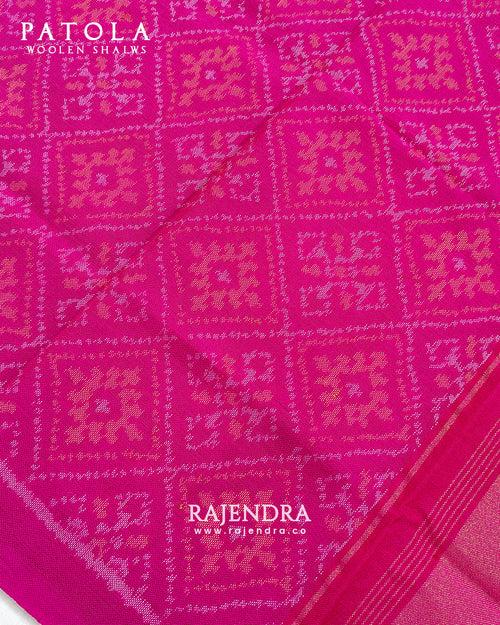 Handwoven Panchanda Bhat Rani Pink Woolen Patola Shawls