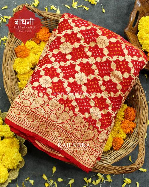 Traditional Khadi Georgette Red Banarasi Bandhani Saree