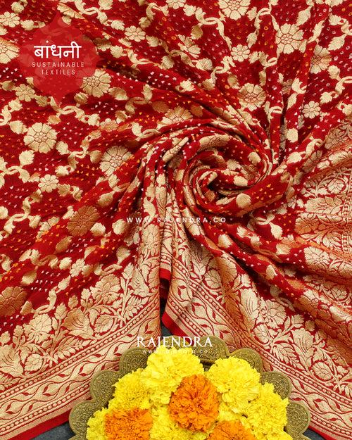 Traditional Khadi Georgette Red Banarasi Bandhani Saree