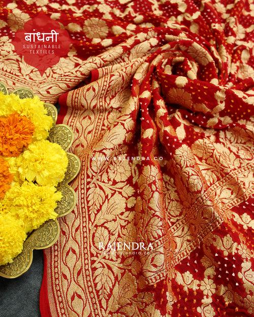 Traditional Khadi Georgette Red Banarasi Bandhani Saree