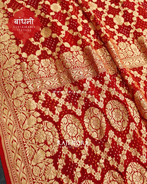 Traditional Khadi Georgette Red Banarasi Bandhani Saree