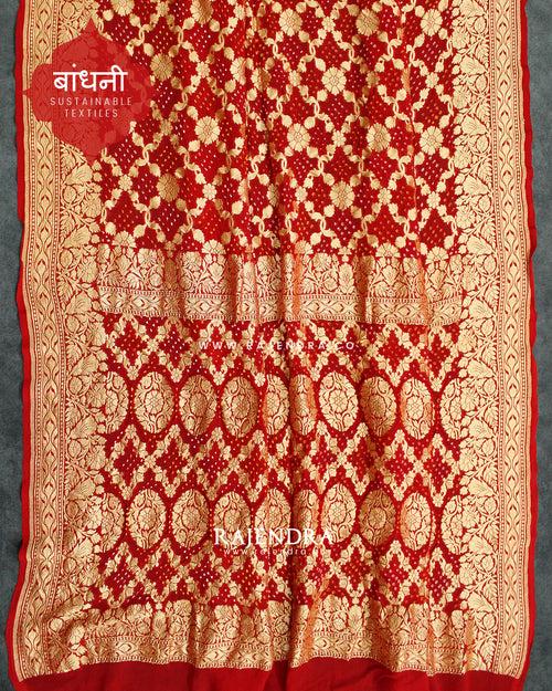 Traditional Khadi Georgette Red Banarasi Bandhani Saree