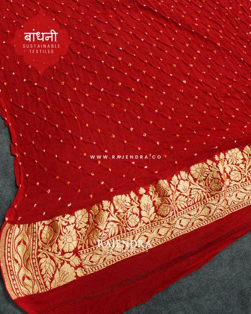 Traditional Khadi Georgette Red Banarasi Bandhani Saree