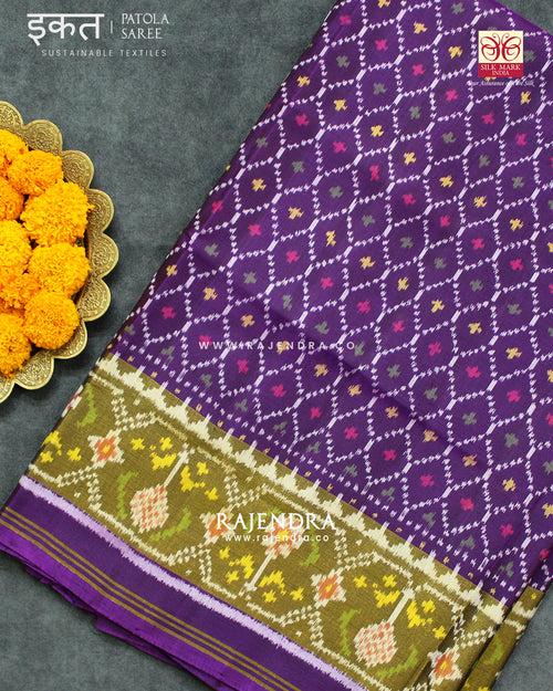 Traditional Sakali Bhat Purple Single Ikat Rajkot Patola Saree