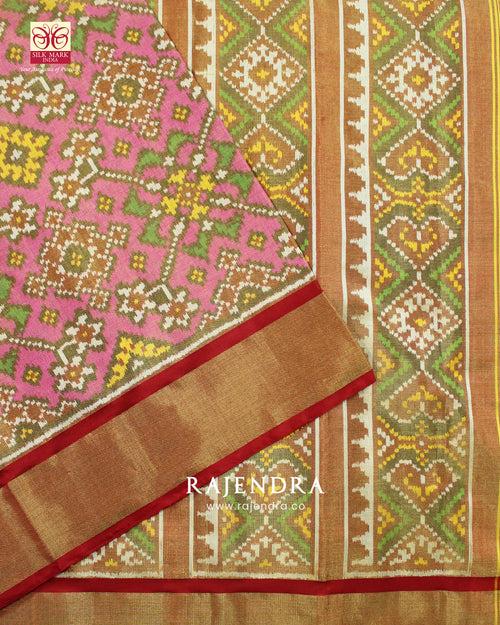 Zari x Silk Navratna Bhat Red and Pink SIngle Ikkat Rajkot Patola Saree