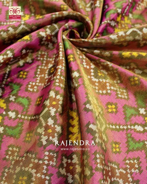 Zari x Silk Navratna Bhat Red and Pink SIngle Ikkat Rajkot Patola Saree