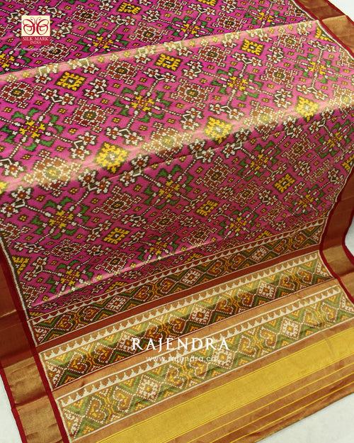 Zari x Silk Navratna Bhat Red and Pink SIngle Ikkat Rajkot Patola Saree