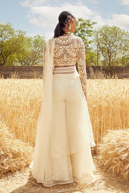 IVORY EMBROIDERED SHARARA SAREE