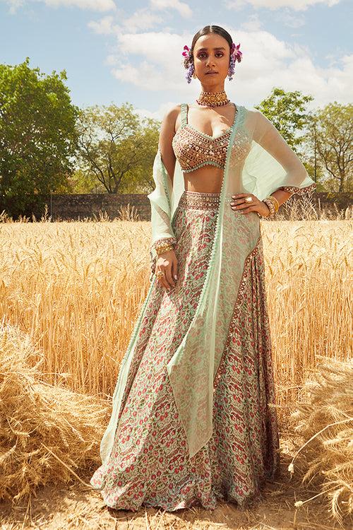 AQUA PRINTED LEHENGA SET