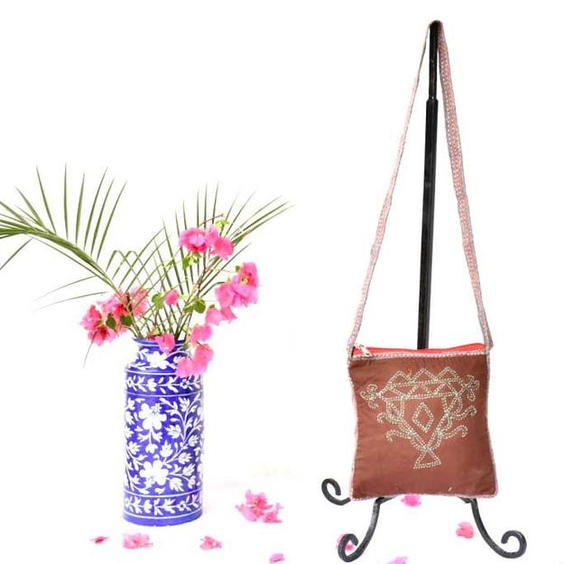 Brown Kantha Handloom Sling Bag