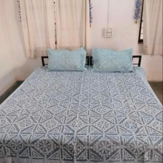 Light Blue Barmer Applique Cut work Bedspread