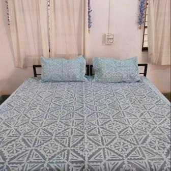 Light Blue Barmer Applique Cut work Bedspread