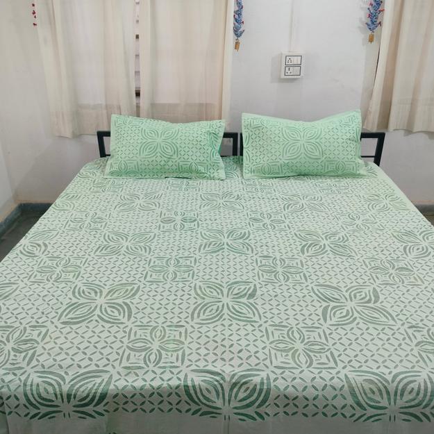 Green Barmer Applique Cut work Bedspread