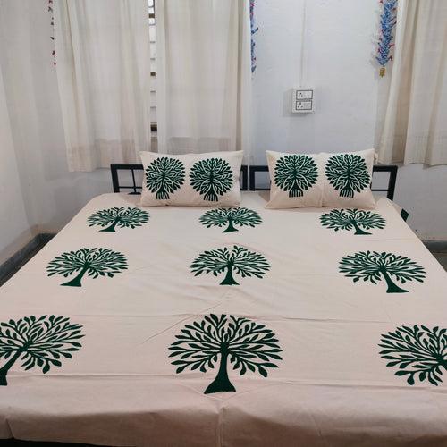 Green Tree of Life Barmer Applique Double Bedspread