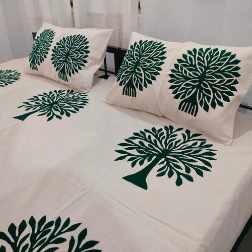 Green Tree of Life Barmer Applique Double Bedspread