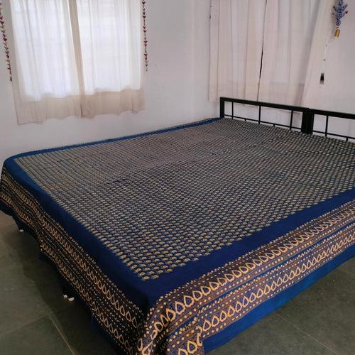 Navy Blue Hand-block Printed Bedspread