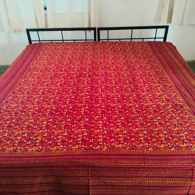 Maroon Hand Block Printed Bedspread