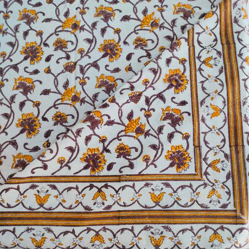 White Base  & Yellow Jaal Pattern Printed Bedspread