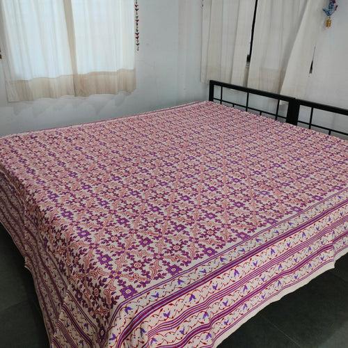 Purple & Cream Base Printed Bedspread