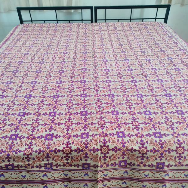 Purple & Cream Base Printed Bedspread