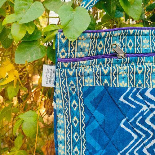 Blue  Hand-block Printed Travel Sling Bag