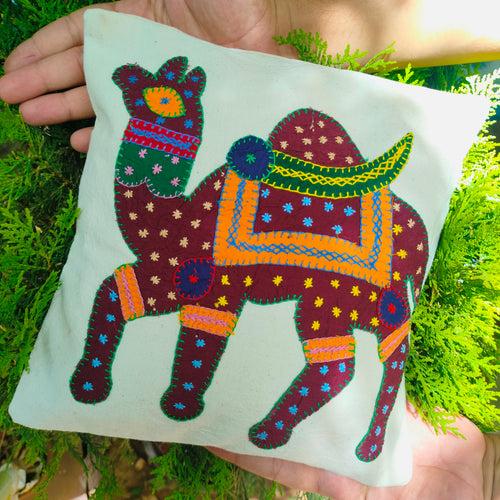 White Base & Multicolour Camel Cushion Cover (Size-10"X10")