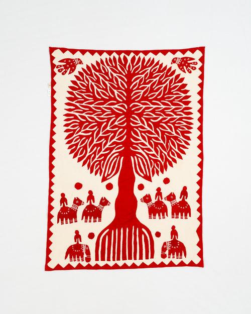 Red Tree of Life Barmer Applique Wall Hanging (24"x36")