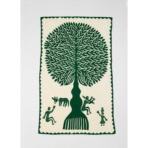Green Tree of Life Barmer Applique Cotton Wall Hanging (32"x52")