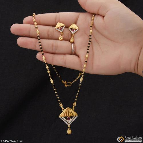 1 Gram Gold Plated With Diamond Fancy Design Mangalsutra Set For Women - Style A214