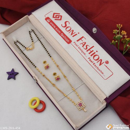 1 Gram Gold Plated Pink Stone Cool Design Mangalsutra Set for Women - Style A454