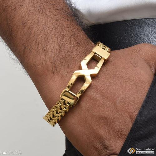 2 Line Distinctive Design Best Quality Golden Color Bracelet For Men - Style C235