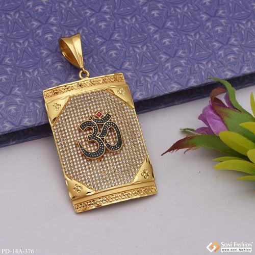 Big OM Diamond Pendant Premium-Grade Quality Gold Plated for Men - Style A376