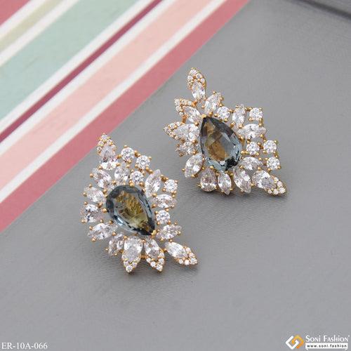 Navy Blue Stone with Diamond Fashionable Gold Plated Earrings for Lady - Style A066