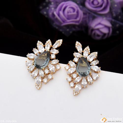 Navy Blue Stone with Diamond Fashionable Gold Plated Earrings for Lady - Style A066