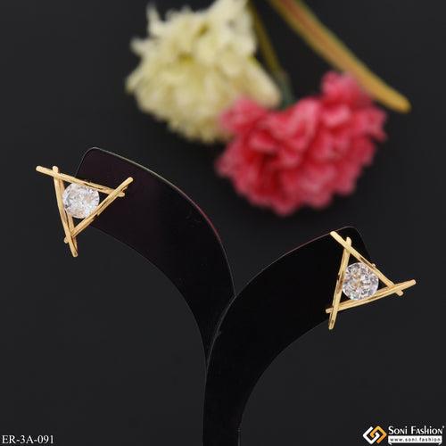 Finely Detailed with Diamond Fashionable Gold Plated Earrings for Lady - Style A091