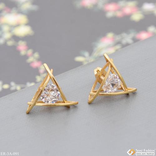 Finely Detailed with Diamond Fashionable Gold Plated Earrings for Lady - Style A091