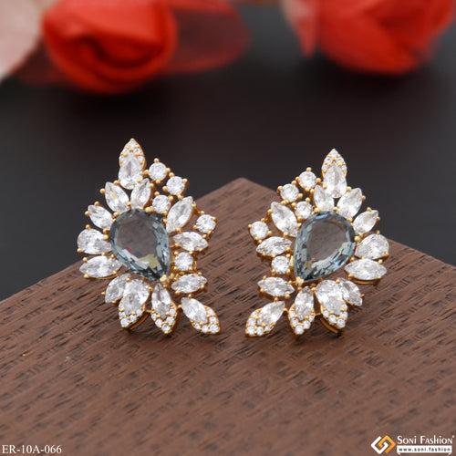 Navy Blue Stone with Diamond Fashionable Gold Plated Earrings for Lady - Style A066