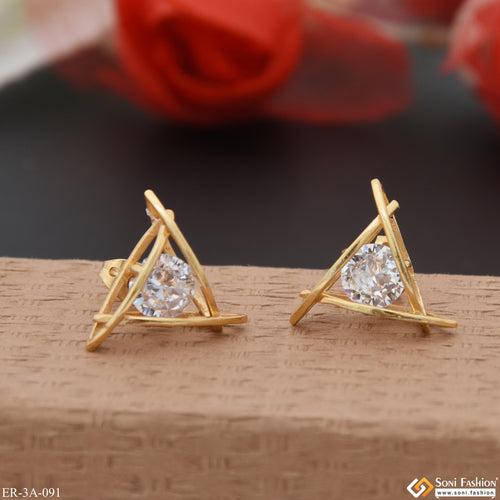 Finely Detailed with Diamond Fashionable Gold Plated Earrings for Lady - Style A091
