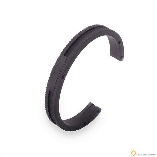 Mat Black Curved Line Pattern Stainless Steel Bracelet Kada Delicate Design - Style A184