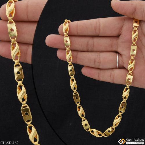 Kohli Nawabi Etched Design High-Quality Gold Plated Chain for Men - Style D162