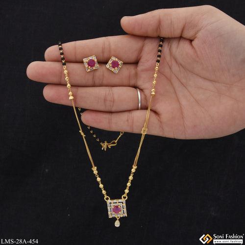 1 Gram Gold Plated Pink Stone Cool Design Mangalsutra Set for Women - Style A454