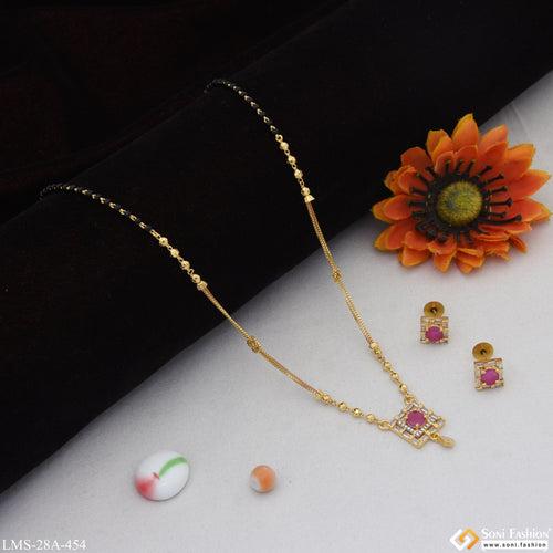 1 Gram Gold Plated Pink Stone Cool Design Mangalsutra Set for Women - Style A454