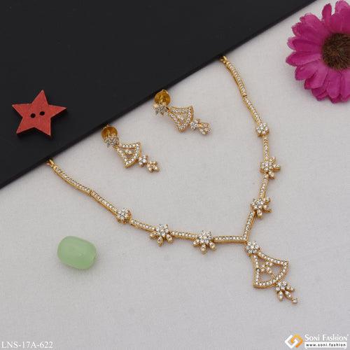 Best Quality with Diamond Designer Gold Plated Necklace Set for Lady - Style A622