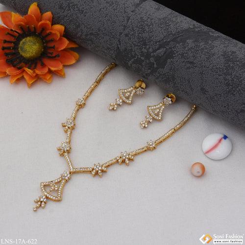 Best Quality with Diamond Designer Gold Plated Necklace Set for Lady - Style A622